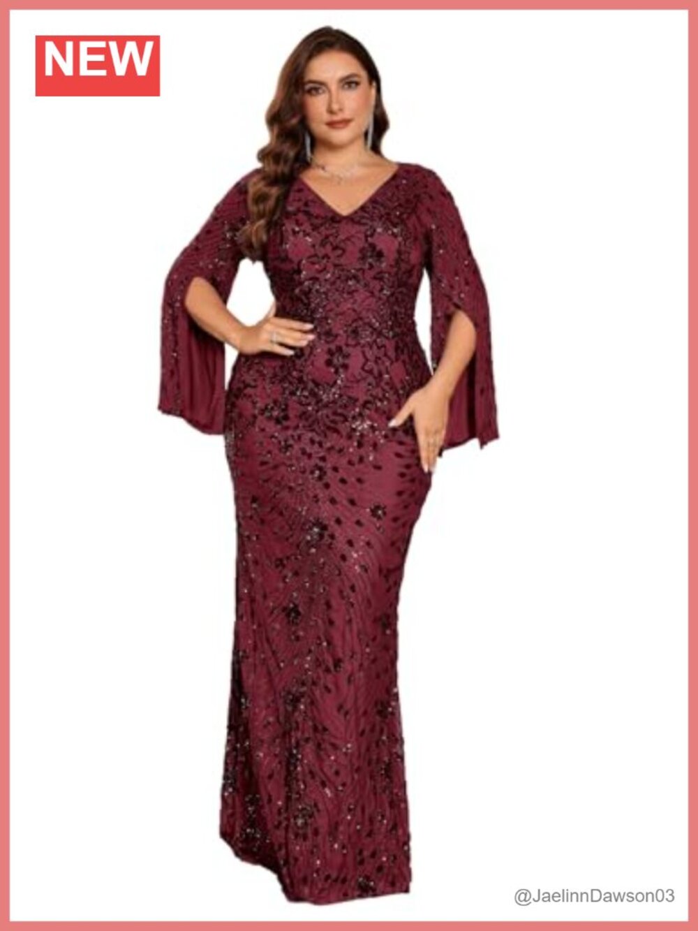 Long Sleeve Sequin Mermaid Formal Gown Plus Size V-Neck Mother of Bride
